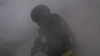 Ukraine -- Rescue workers fighting fire in Sumy region after a Russian strike, 15May2025 